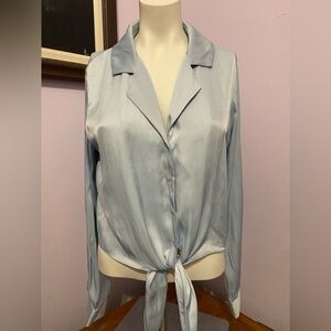 Rachel Zoe Light Blue Satin Button Down Shirt